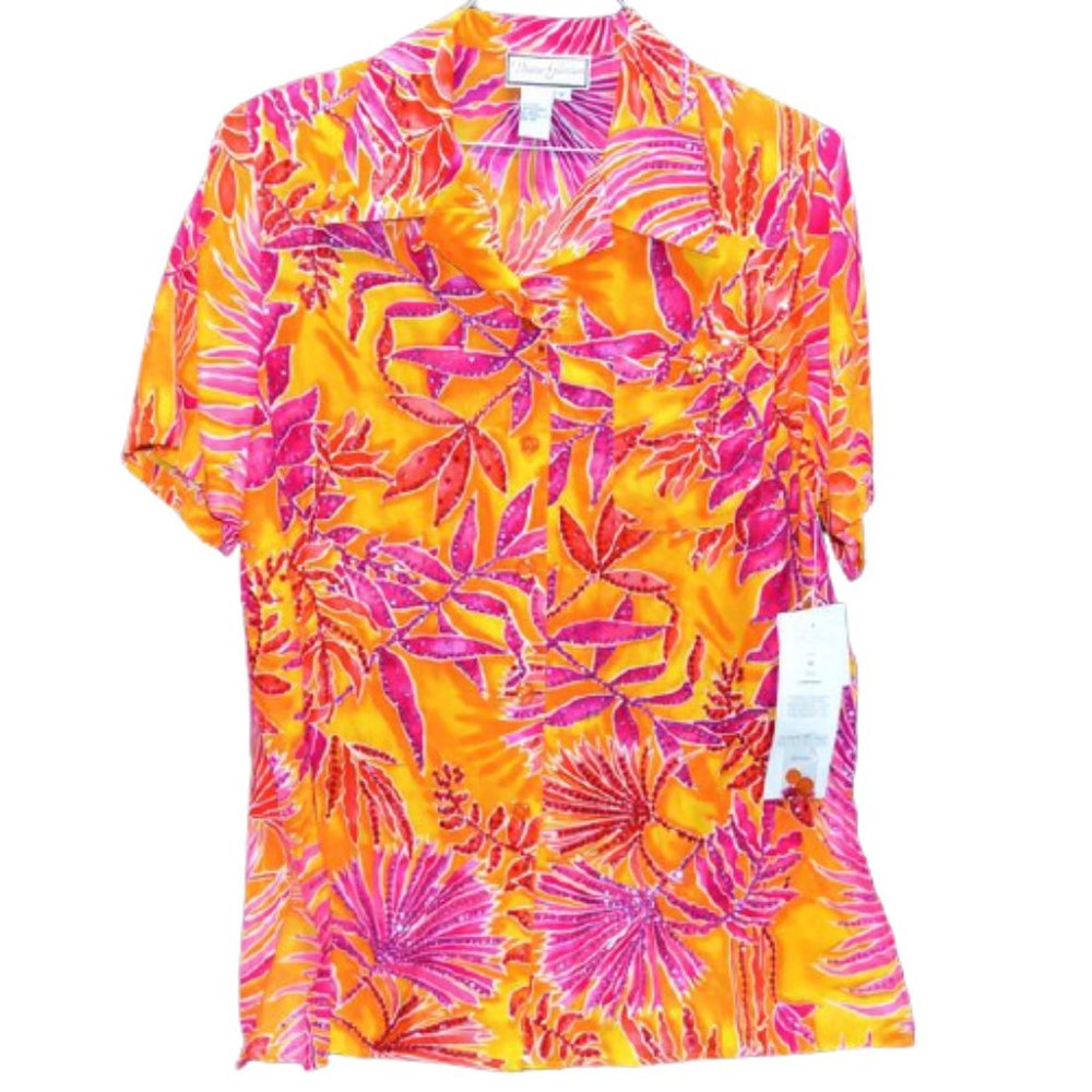 NWT Diane Gilman Silk Embellished Button-up Top 1X